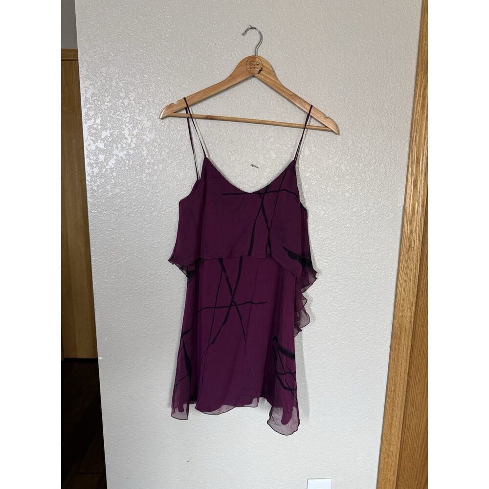 Alice + Olivia Crepe Silk Tunic Tank Top XS Ruffled Wine